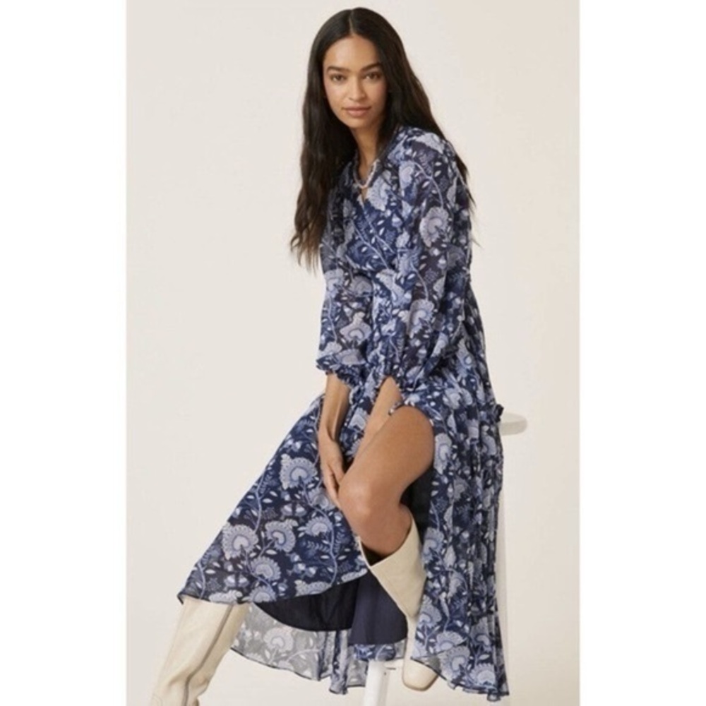New Anthropologie Hutch Geo Wrap Maxi Dress XXS petite